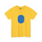 Banana InstaCostume tee flat lay front view, blue oval print on yellow cotton — funny banana costume t-shirt