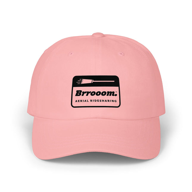 Model wearing khaki Brrooom InstaCostume hat — low-profile funny costume cap