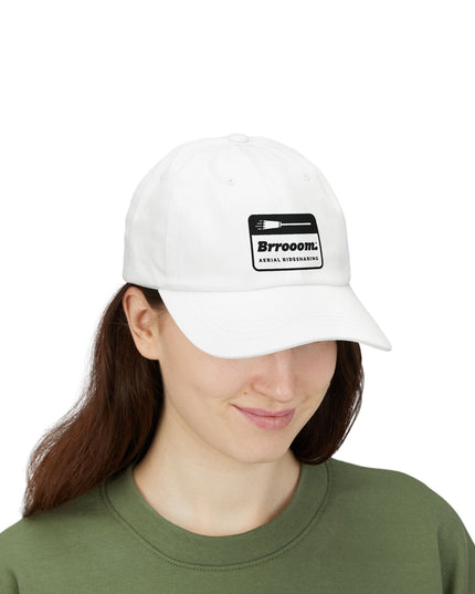 Light blue Brrooom rideshare witch hat, front view — cute Halloween costume cap