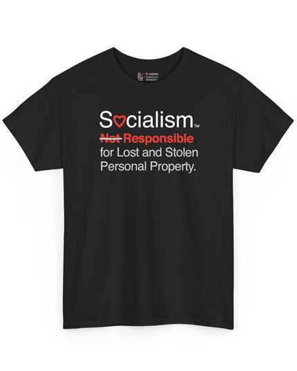 Responsible Socialism tee, black front view — conservative humor gift shirt