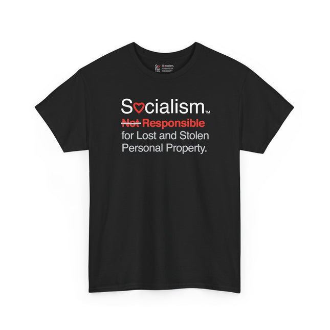 Responsible Socialism tee, black front view — conservative humor gift shirt