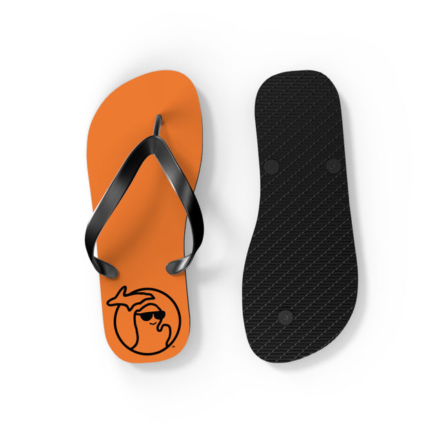 Michigan flip-flops in orange with black straps .