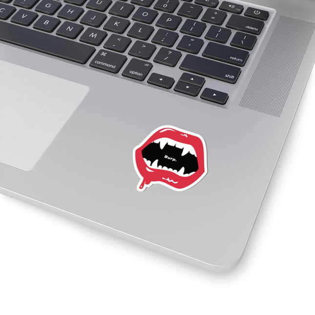 Burp Fangs 2 inch mini white sticker — cute spooky Halloween vinyl decal