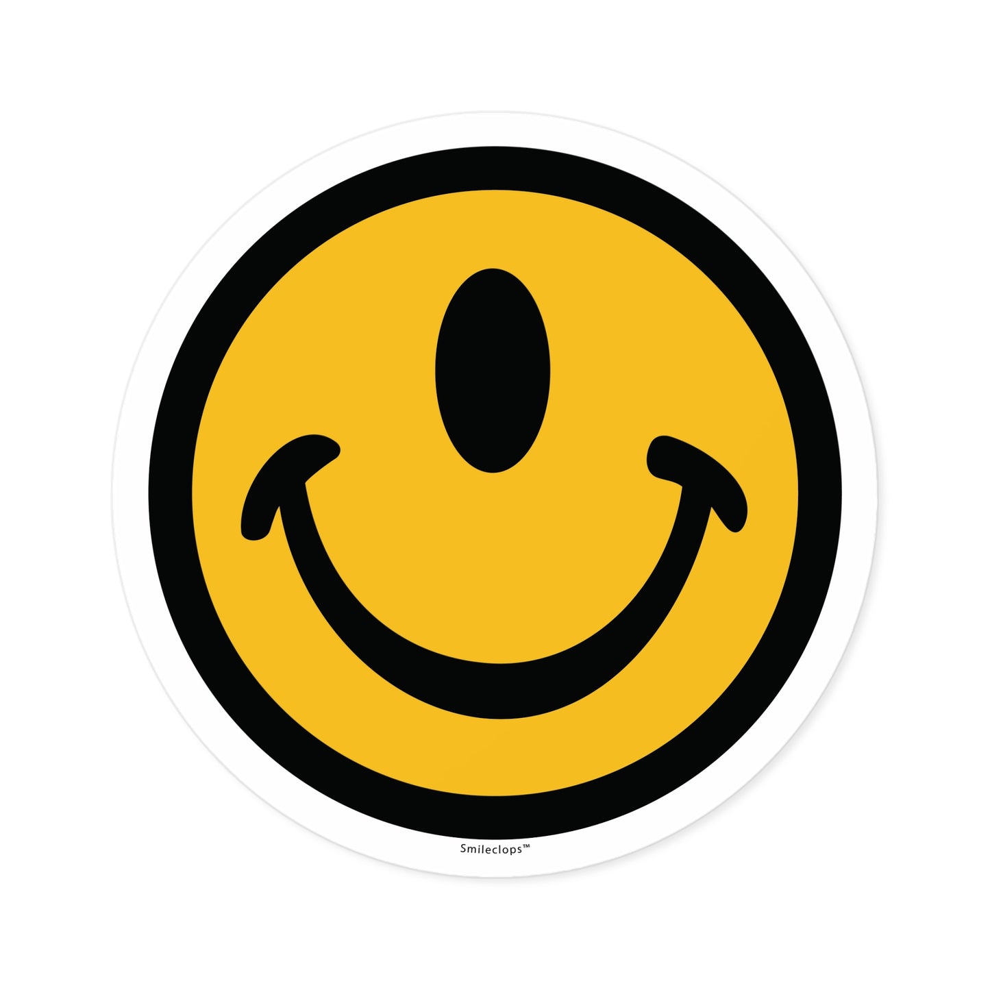 Extra large one-eyed smile face round sticker by the Smileclops™ brand.