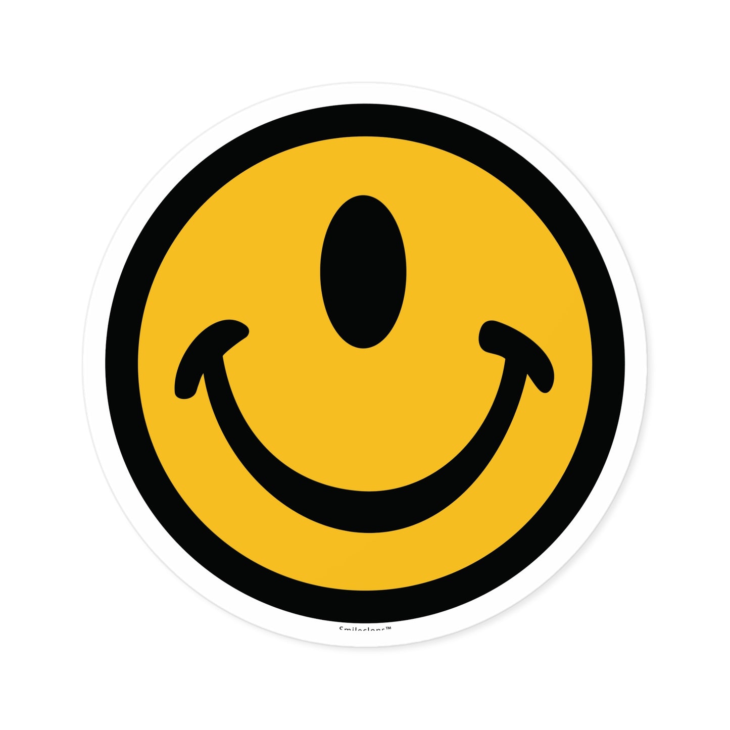 Jumbo one-eyed smile face round sticker by the Smileclops™ brand.